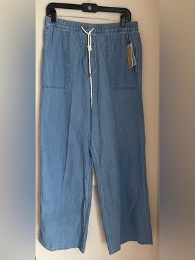100% Cotton Denim Wide-Leg Pants